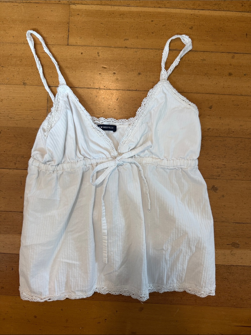 Brandy Melville Cream Lace-Trim Tie-Front Camisole